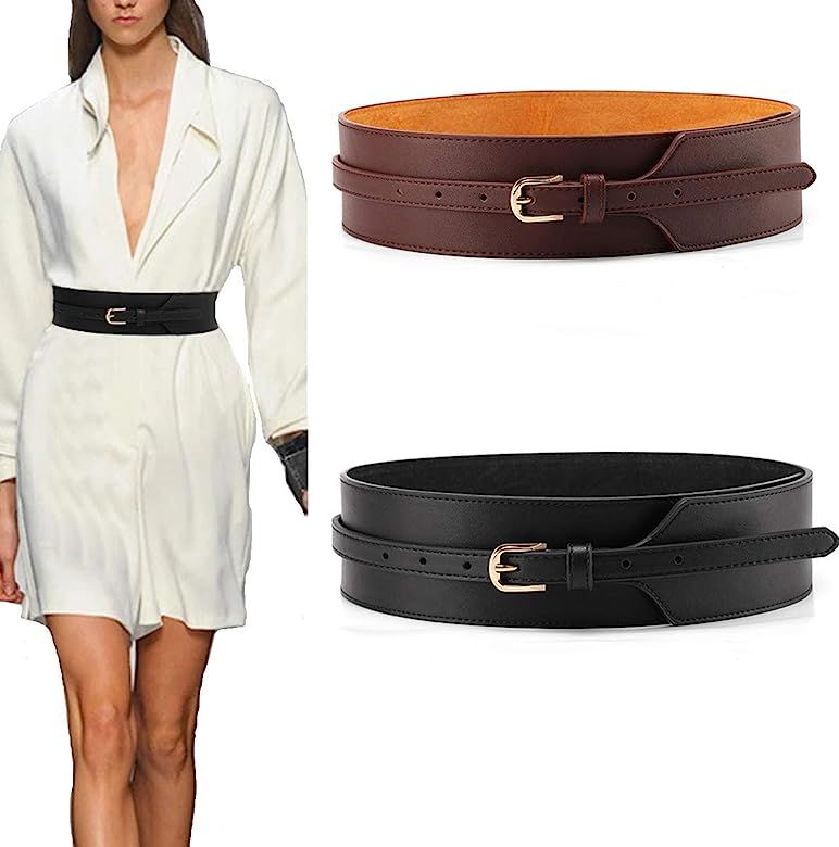 Toptim Women Wide Knotted Belt Design PU Leather Waistbands Simple Width Belt | Amazon (US)