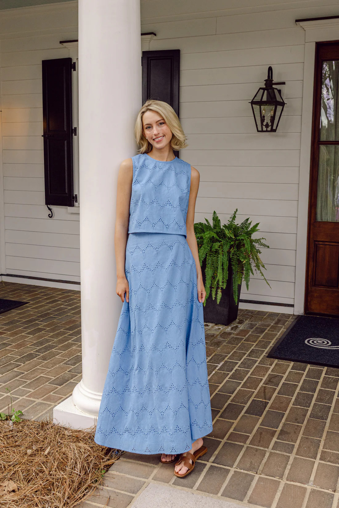 Blue Shell Eyelet Maxi Skirt Set | Sail to Sable