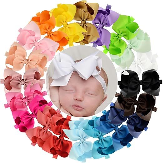 WillingTee 6 inches Grosgrain Ribbon Hair Bows Headbands for Baby Girls and Toddlers 20 pieces | Amazon (US)