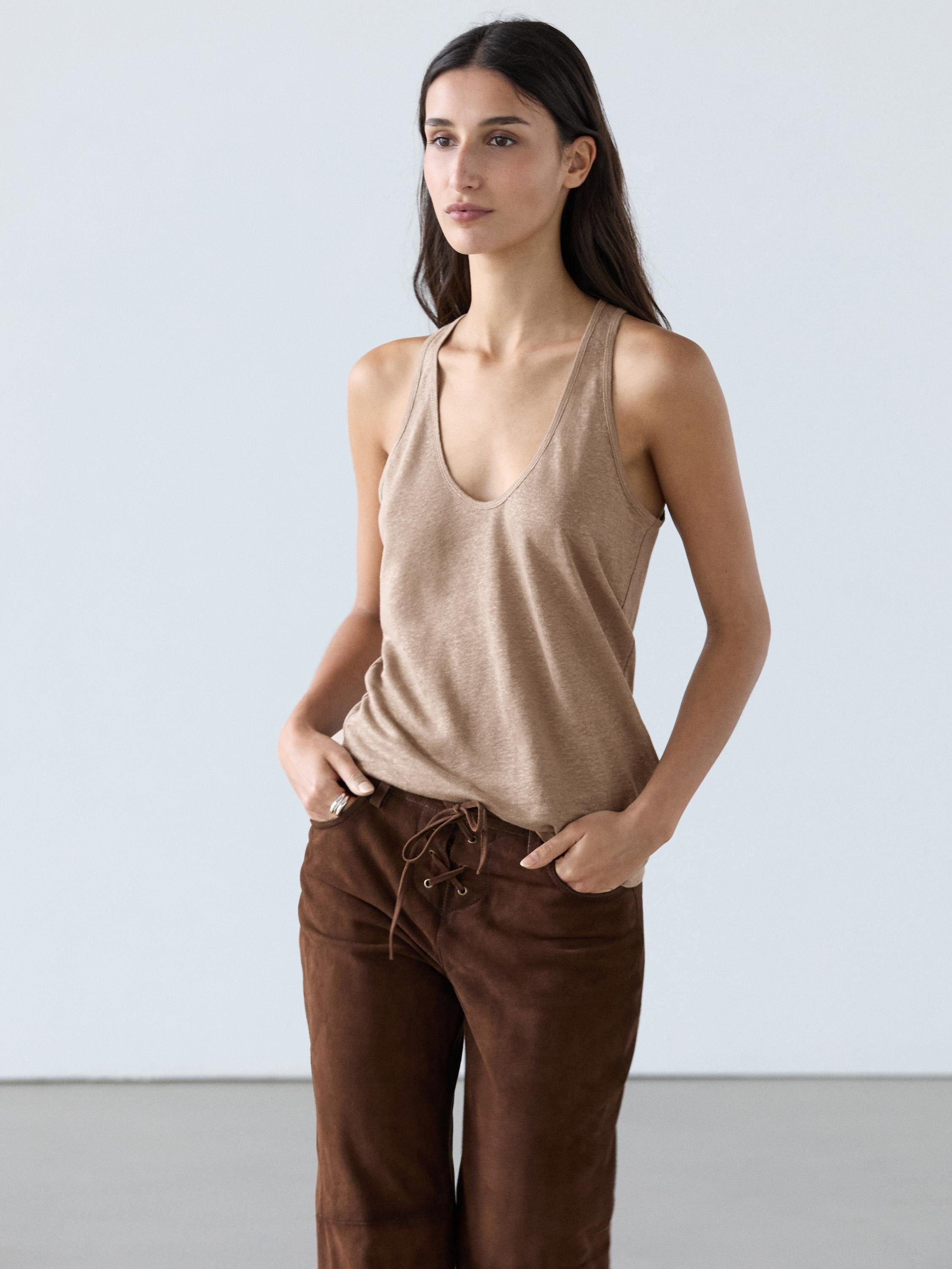 100% linen strappy top | Massimo Dutti US