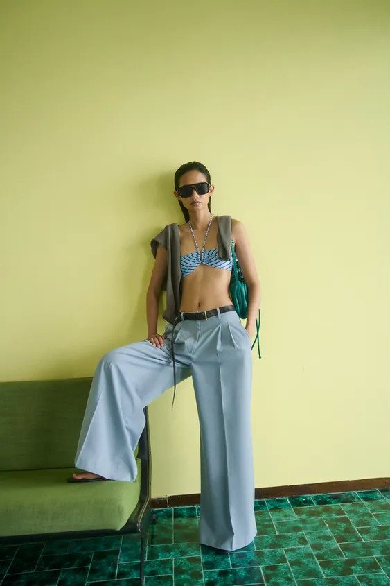 ZW COLLECTION PLEATED WIDE LEG PANTS | Zara US