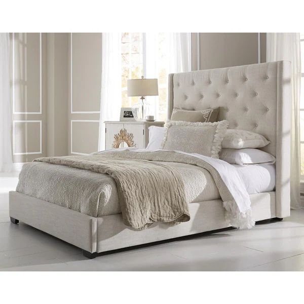 Wingback Button Tufted Cream Upholstered Queen Bed | Bed Bath & Beyond