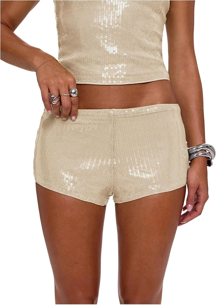 MakeMeChic Women's Sequin Sparkly Mini Shorts Low Waist Rave Party Hot Pants | Amazon (US)