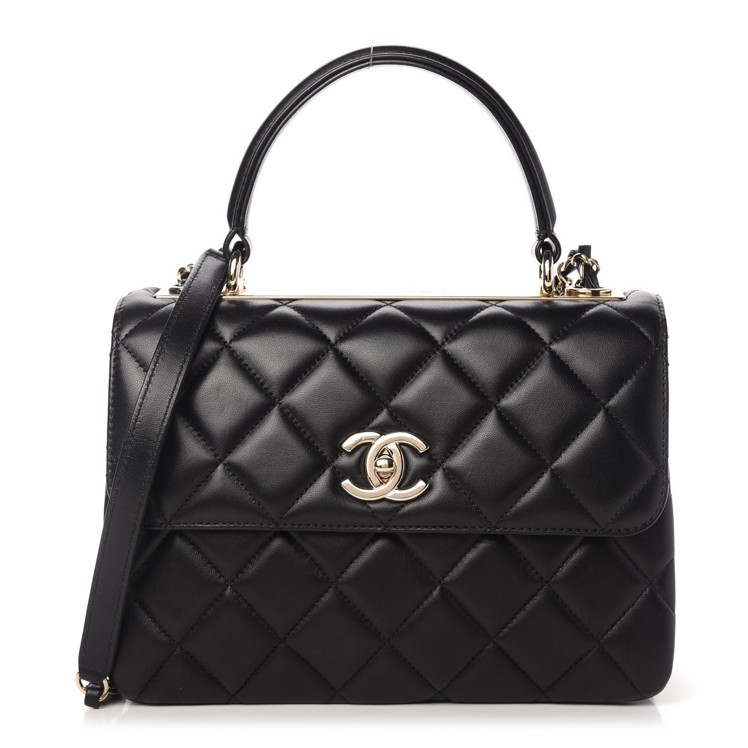Lambskin Quilted Small Trendy CC Dual Handle Flap Bag Black | Fashionphile
