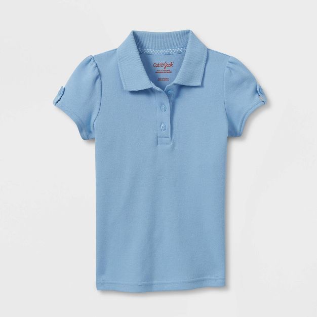 Toddler Girls' Short Sleeve Interlock Uniform Polo Shirt - Cat & Jack™ Light Blue | Target