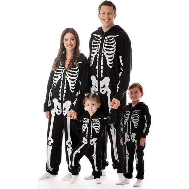 JBEELATE Matching Family Pajamas One-Piece Hooded Halloween Skeleton Pajamas with Zipper - Walmar... | Walmart (US)