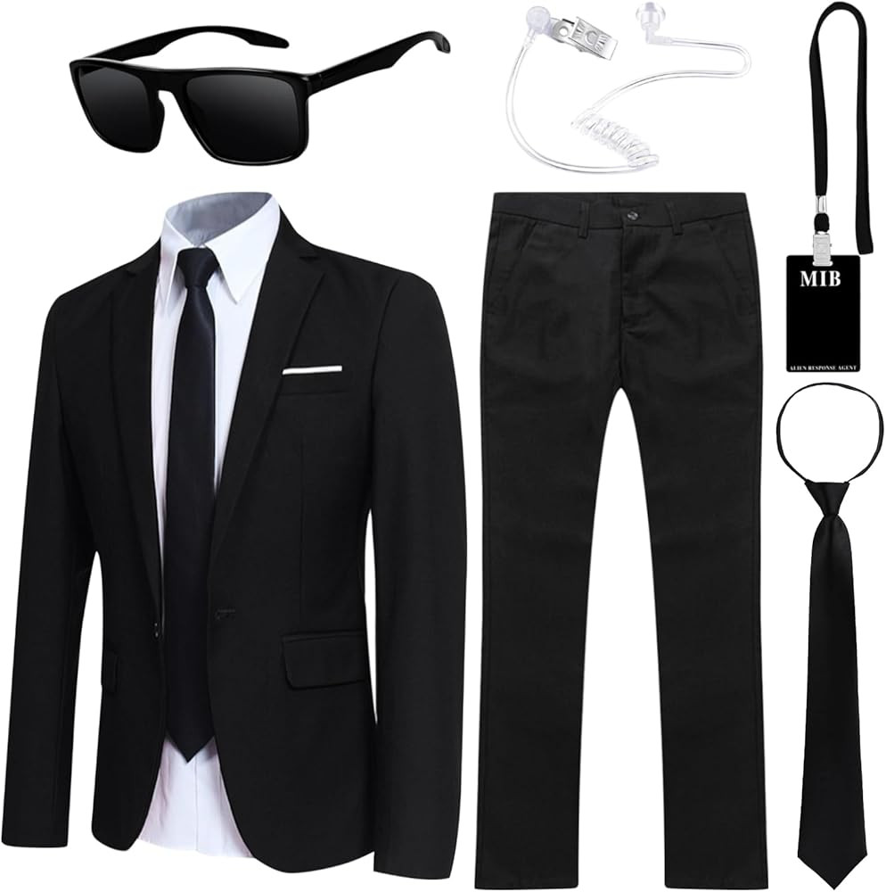 Kavoc 6 Pcs Halloween Agent Costume Include Jacket,Pants,Glasses,Tie,Badge and Fake Earpiece for ... | Amazon (US)