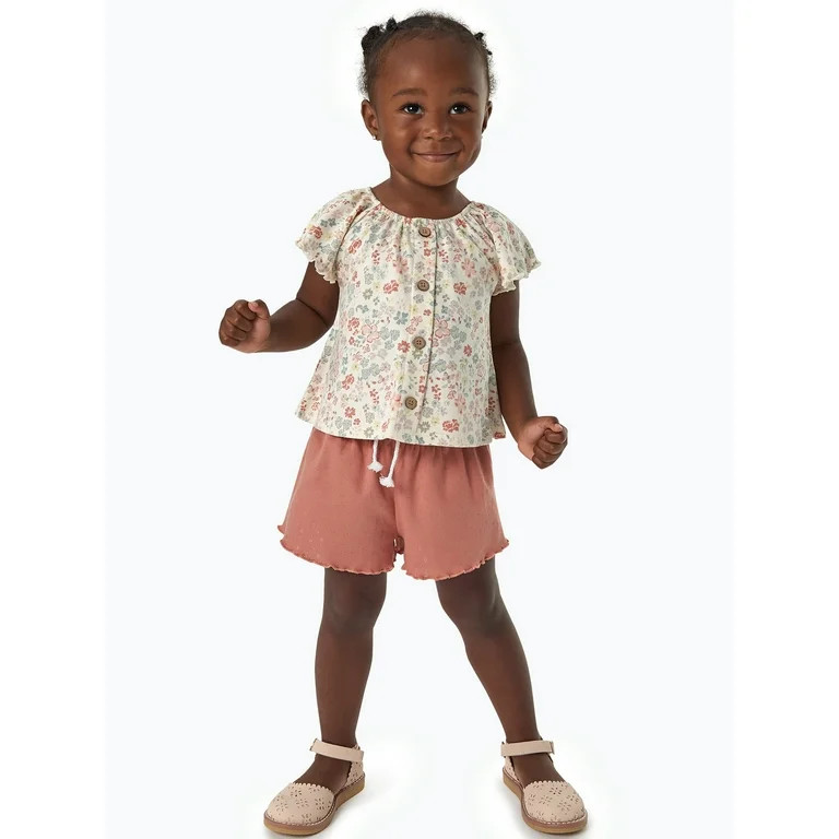 Modern Moments by Gerber Toddler Girl Organic Short and Top Outfit Set, 2-Piece, Sizes 12M-5T | Walmart (US)