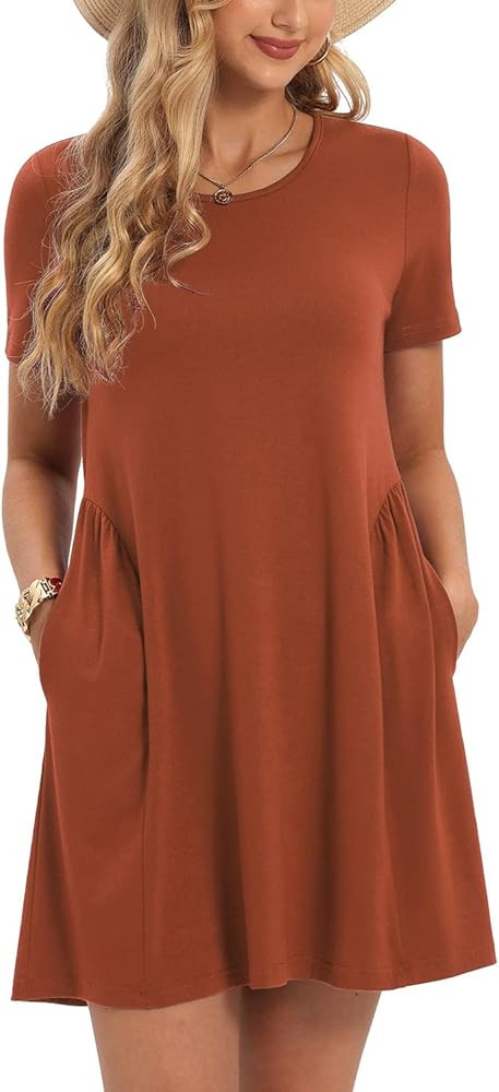 Tshirt Dresses for Women Casual Summer Dress for Women Tunic Swing Loose Pleated T Shirt Dress for W | Amazon (US)