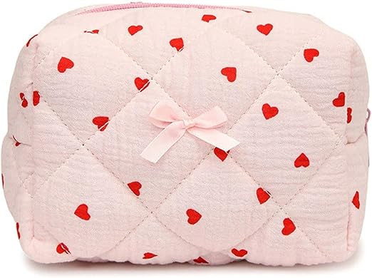 Cute Cotton Makeup Bag Travel Cosmetic Bag for Women Puffy Makeup Pouch Portable Toiletry Bag Cos... | Amazon (US)