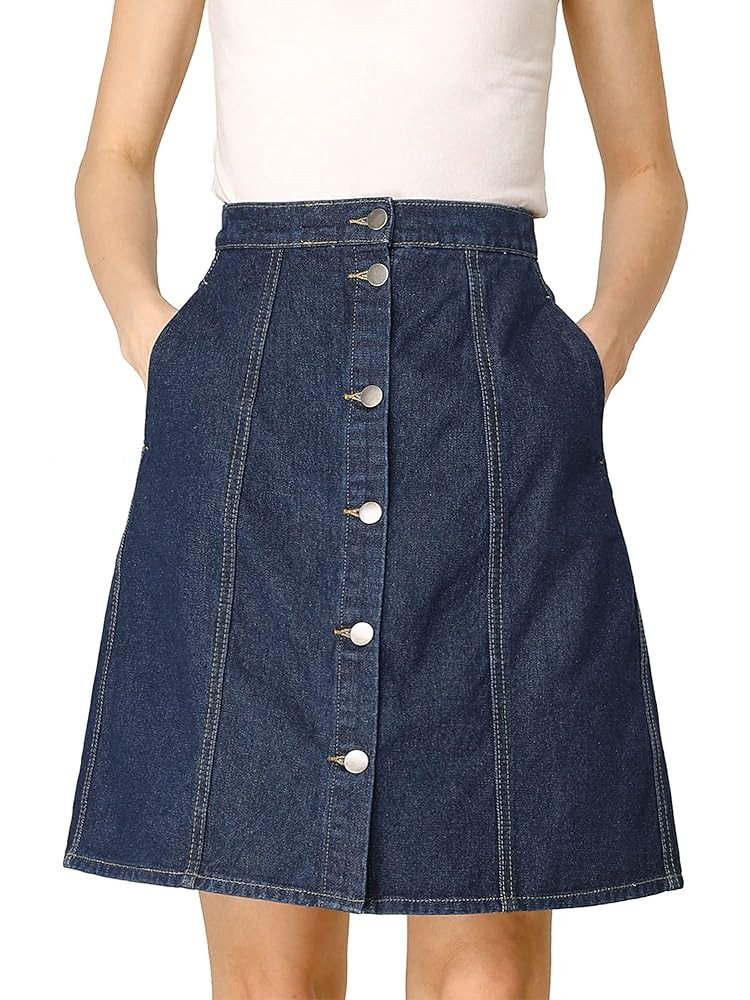 Allegra K Women's Denim Skirts 2024 Summer Casual A-Line Short Button Down Jean Skirt | Amazon (US)