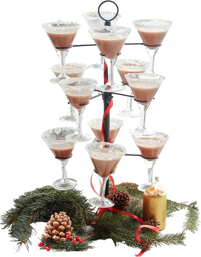 Cocktail Tree Stand, Metal Drink Tower, 3 Tier - 12 Holders For Champagne, Martini, Margarita Cup... | Amazon (US)