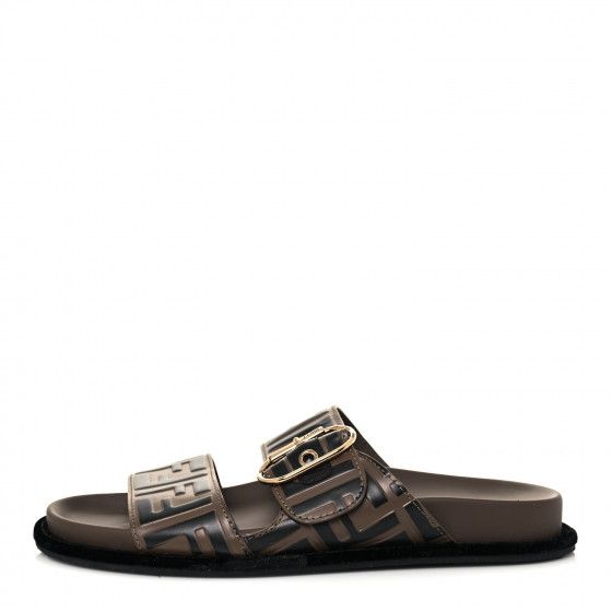 FENDI Calfskin FF Embossed Pearland Slide Sandals 37.5 Tobacco Moro | FASHIONPHILE | Fashionphile