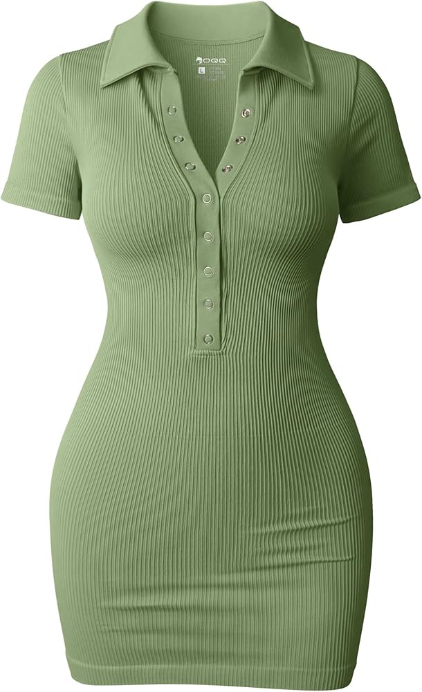 OQQ Women's Mini Dresses Sexy Short Sleeve Stretch Ribbed Tummy Control Bodycon Mini Dress | Amazon (US)