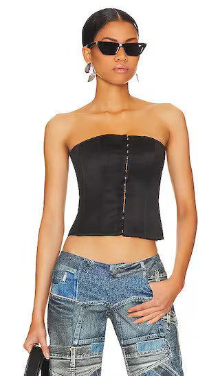 GUIZIO Satin Corset Top in Black. - size XXS | Revolve Clothing (Global)