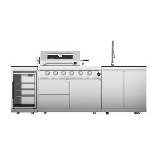 98 in. W 6-Burner Propane Gas Grill Island in Stainless Steel, with Wine Cooler, Compact Refrigerator, Rotisserie kit | The Home Depot