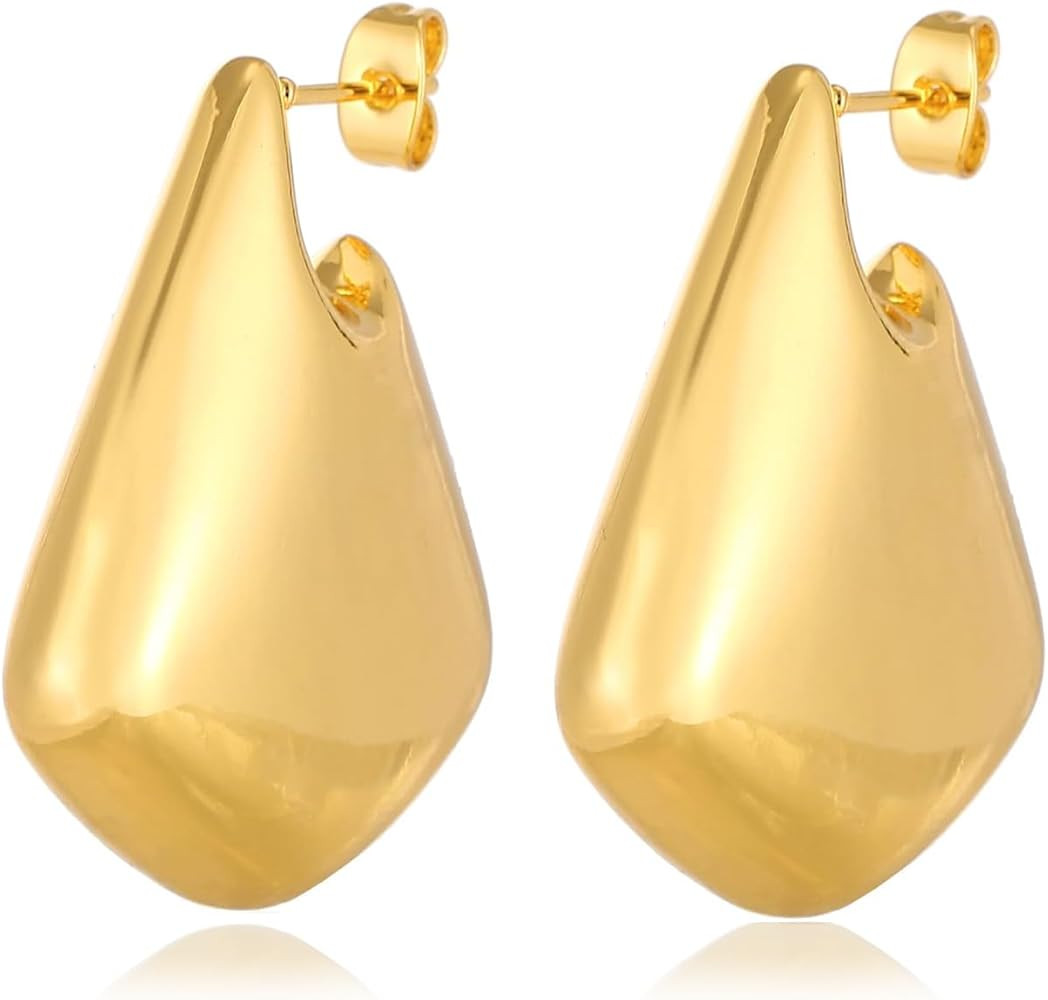 Chunky Fin Earrings Dupes for Women Trendy Geometric Gold Plated Earrings | Amazon (US)