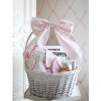 Pink Easter Basket Toile Floral Bow - Personalized Name | Etsy (US)