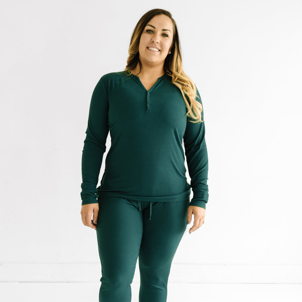Emerald Ribbed Women's Bamboo Viscose Pajama Top | Little Sleepies