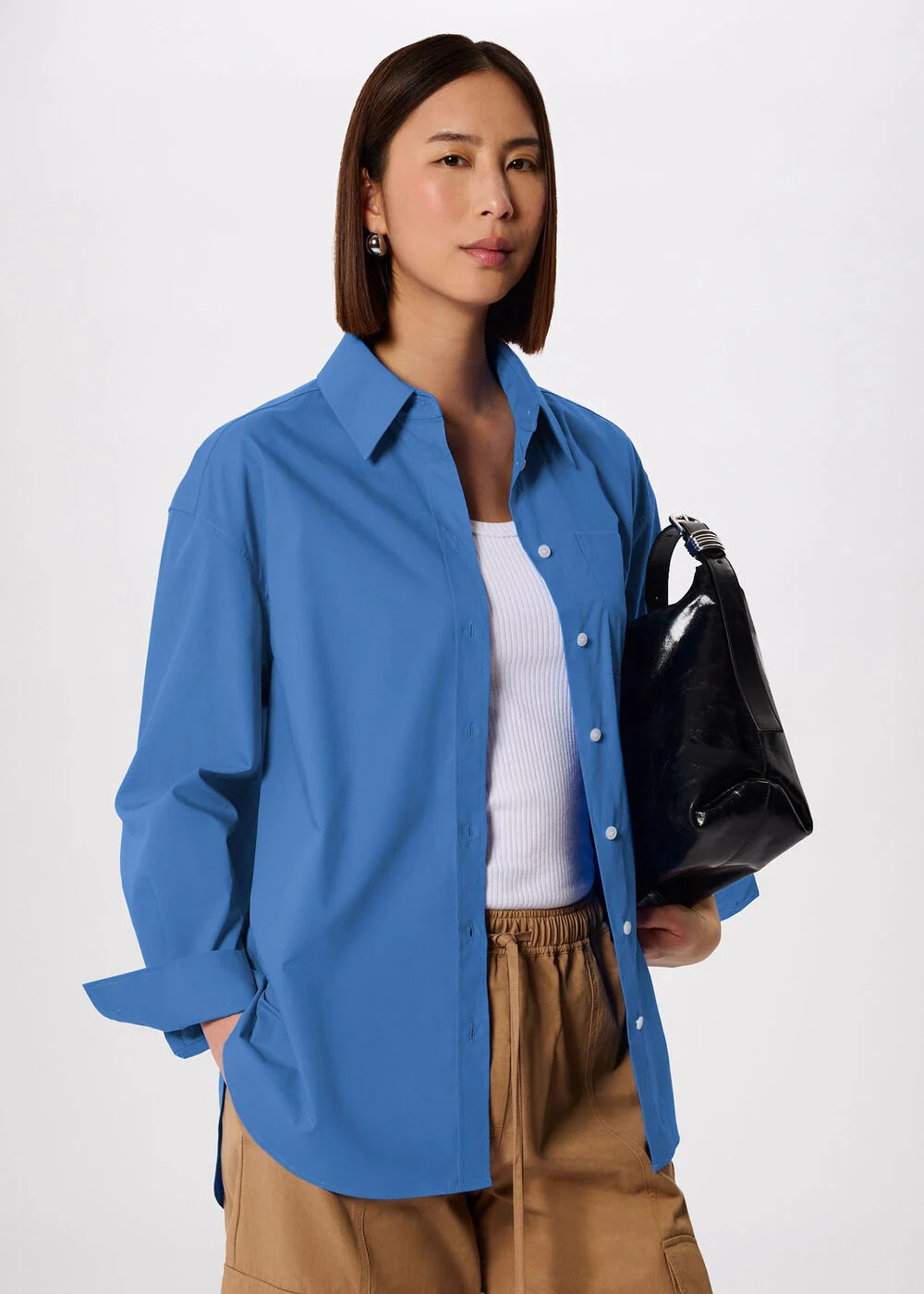 Blue Oversized Cotton Poplin Shirt | WHISTLES | Whistles UK | | Whistles