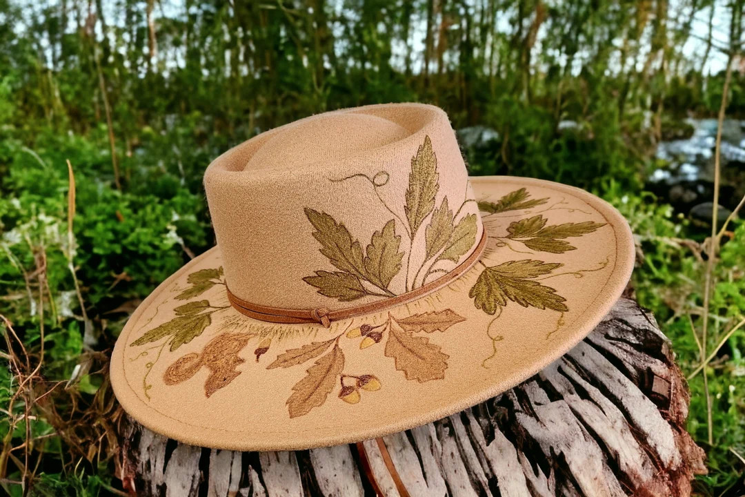 Hand Burned and Painted Women's Felt Wide Brim Rancher Hat - Etsy | Etsy (US)