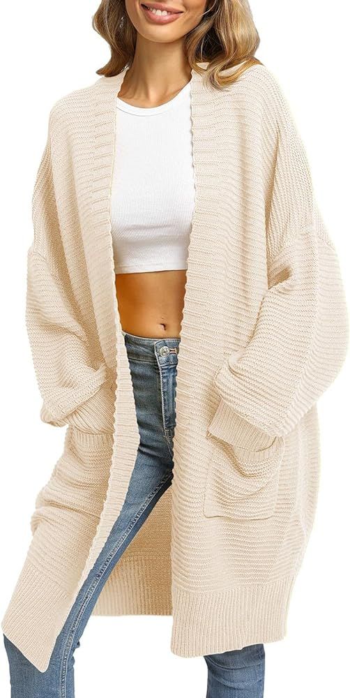 Fixmatti Women Open Front Knit Cardigans Long Sleeve Sweater Outwear Coats | Amazon (US)