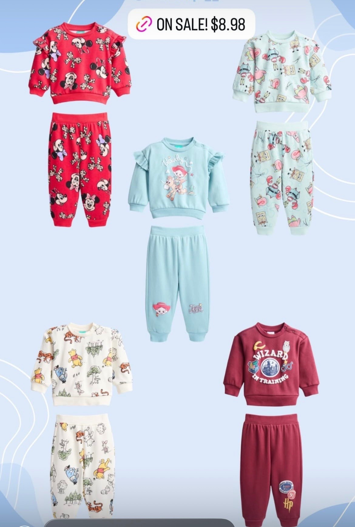 🚨On Sale Now 
Adorable character fleece sweatshirt and pants 2pc set for baby boys & girls @Walmart !🤗🛍️

all options are linked here 🔗✨
