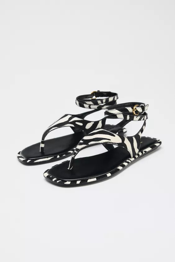 ANIMAL PRINT FAUX FUR FLAT SANDALS | Zara US