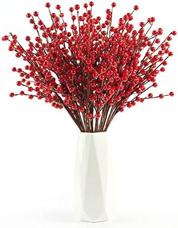 joyhalo 12 Pack Red Berry Stems - 17'' Holly Berry Stems, Red Berries Christmas Decor, Red Berry ... | Amazon (US)