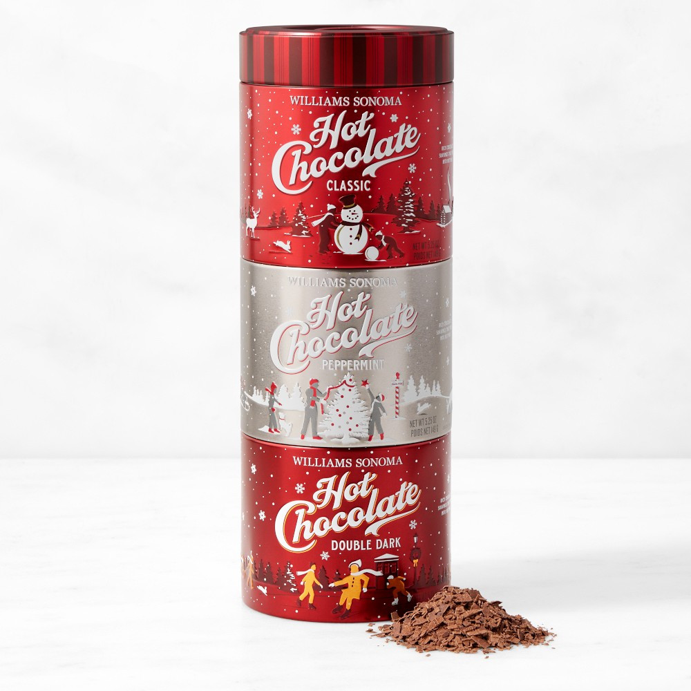 Williams Sonoma Classic, Peppermint, &amp; Double Dark Hot Chocolate Sampler Tin | Williams-Sonoma