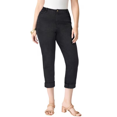 Roaman's Plus Size 24/7 Stretch Boyfriend Jean - 20 W, Black Denim | Target