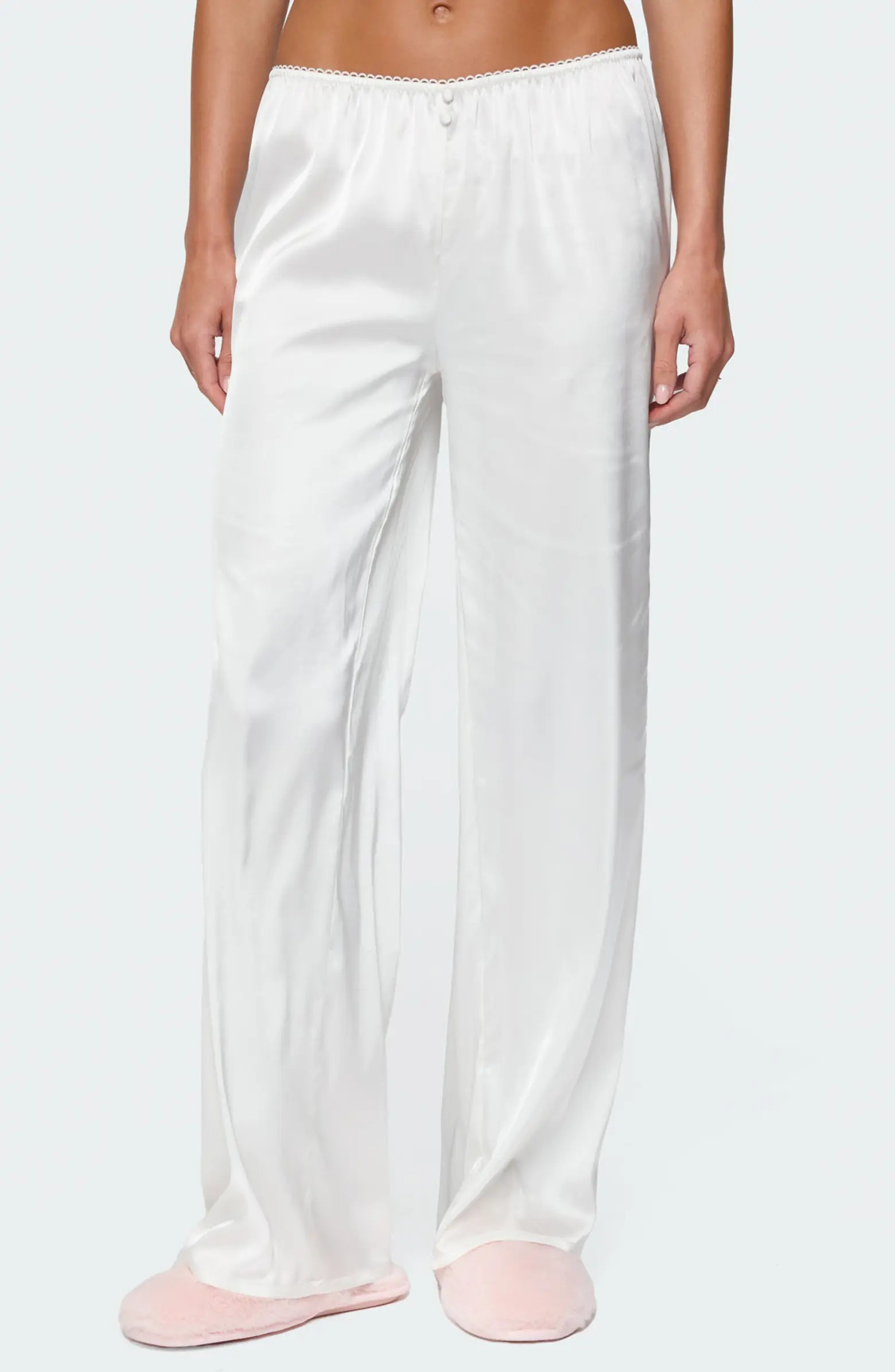 EDIKTED Izabella Satin Effect Wide Leg Pants | Nordstrom | Nordstrom
