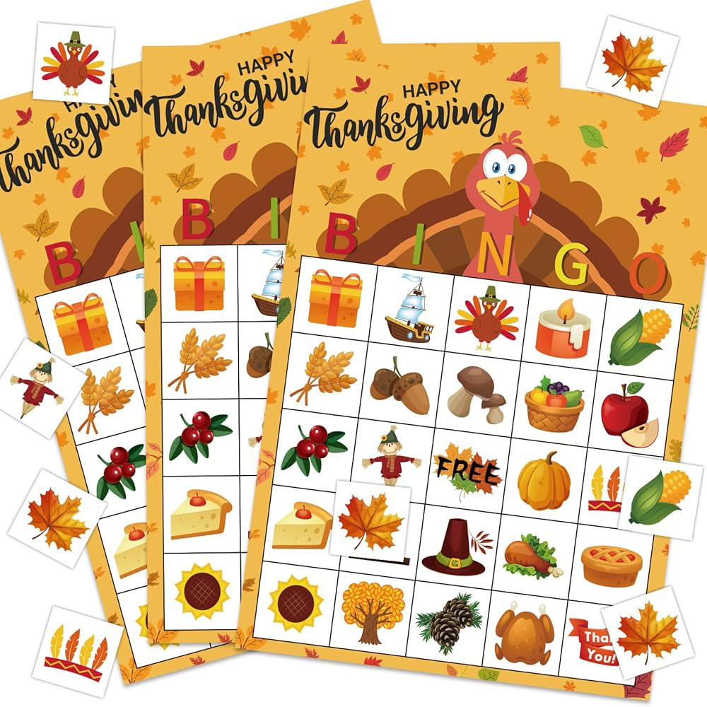 MISS FANTASY Thanksgiving Games Thanksgiving Bingo Game for Kids 24 Players Bingo Cards Thanksgiving | Amazon (US)