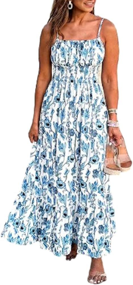 Floriesta - Floral Cami Maxi Dress, Blinky Charm Dress, Fit & Flare Flowy Tiered Maxi Beach Sundr... | Amazon (US)