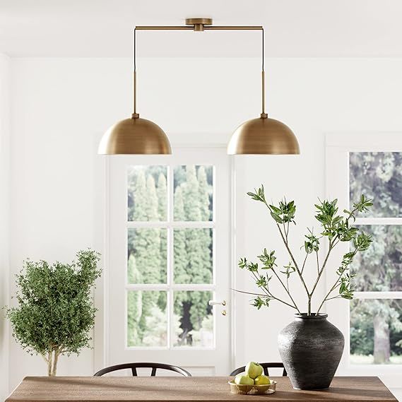 Nathan James Percy Modern 2-Light Pendant Island Light Fixture, Brass Hanging Lights with Gold Me... | Amazon (US)