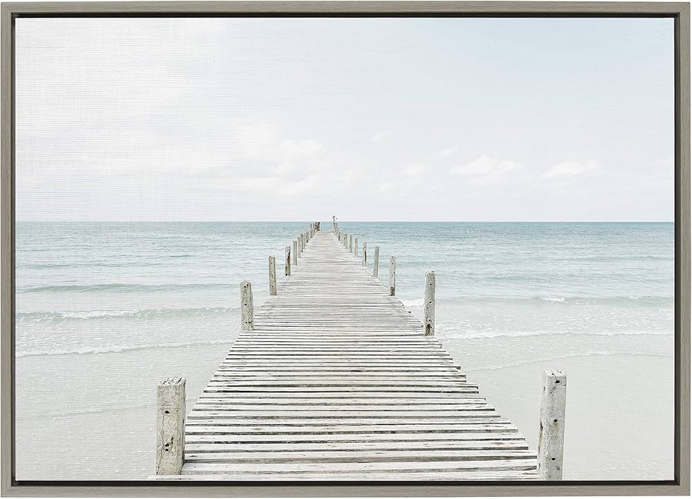 Kate and Laurel Sylvie Wooden Pier On The Beach Framed Canvas by Amy Peterson, 23x33 Gray, Coasta... | Amazon (US)