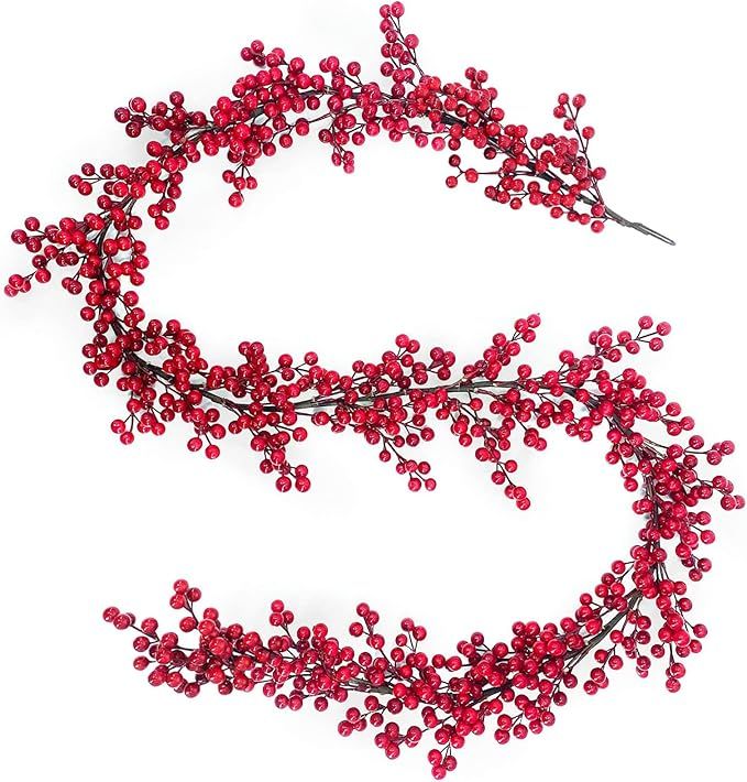 Zesliwy Christmas Red Berry Garland Decorations, 6FT Thick Artificial Red Berry Garland with 108 ... | Amazon (US)