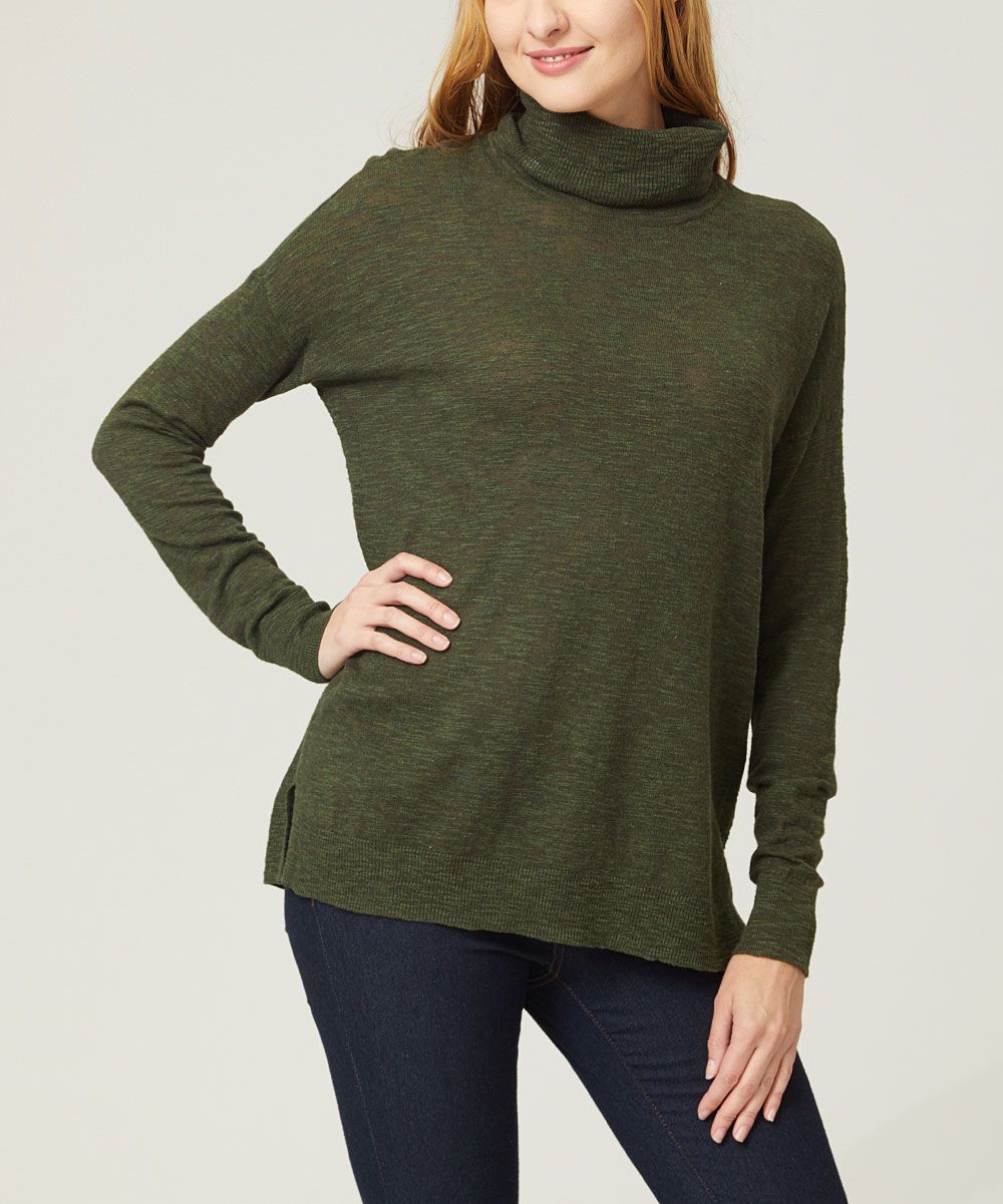 Selection Women's Turtlenecks GREEN - Green Turtleneck Sweater - Women | Zulily