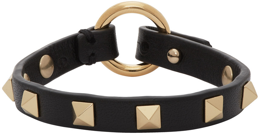 Black Valentino Garavani Thin Rockstud Bracelet | SSENSE