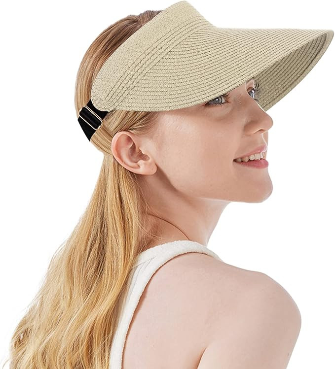 Women Summer Sun Hat Lady's Portable Beach Visor Bowknot Straw Hat | Amazon (US)