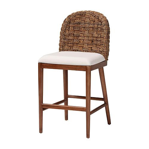 bali & pari Denver Bohemian Acacia Wood Counter Stool with Seagrass Back | HSN