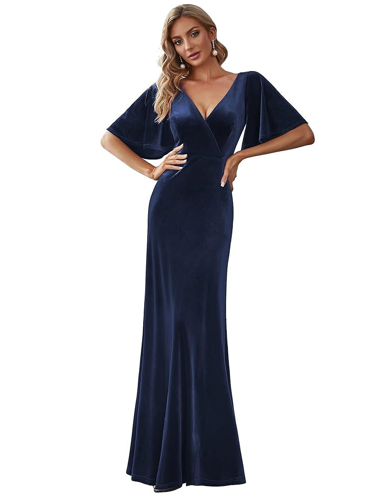 Ever-Pretty Women's Retro Evening Gown A Line V-Neck Wrap Velvet Long Formal Dresses 0861 | Amazon (US)