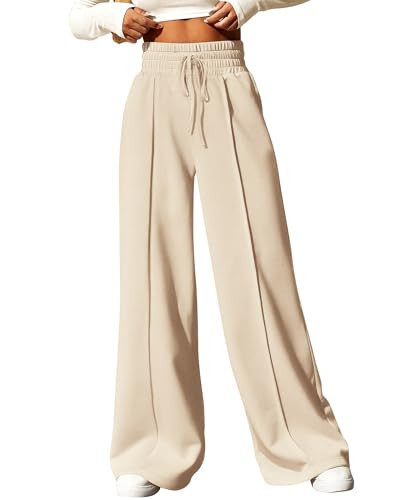 BTFBM Womens Wide Leg Sweatpants Casual Loose Solid Color Pants Comfy Lounge Joggers Baggy Sweatpants Pockets(Solid Beige,Small) | Amazon (US)