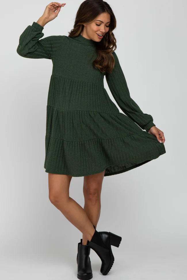 Olive Mock Neck Tiered Maternity Dress | PinkBlush Maternity