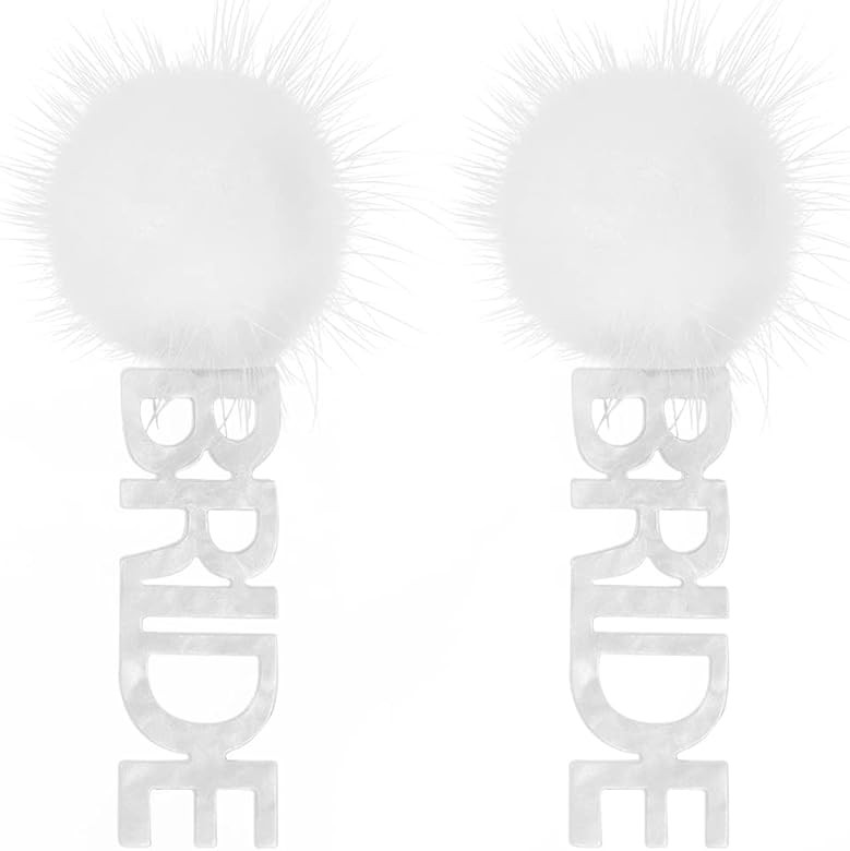 Bride Earrings for Women Handmade Plush Acrylic BRIDE Letter Dangle Earring Wedding Bridal Earrin... | Amazon (US)