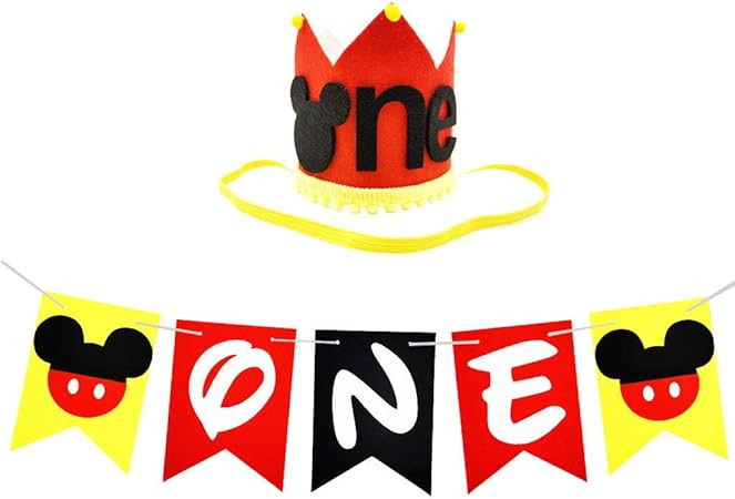 CHuangQi 1st Birthday High Chair Banner & Party Crown/Hat, Felt Fabric, Mickey Theme First Birthd... | Amazon (US)