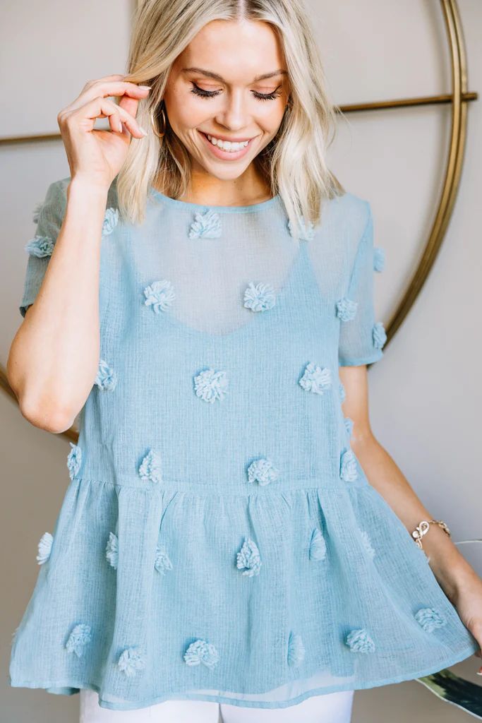 It's All Real Seafoam Blue Swiss Dot Blouse | The Mint Julep Boutique
