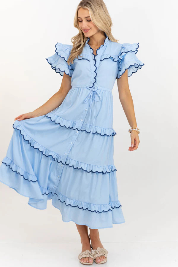 In The Air Light Blue Midi Dress | The Mint Julep Boutique