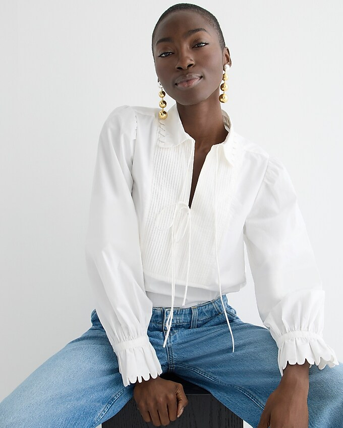 Scalloped cotton poplin popover top | J. Crew US