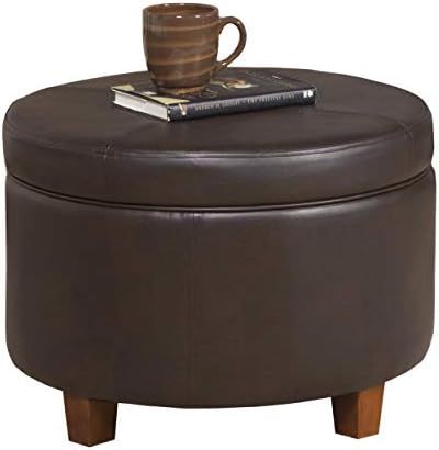 HomePop Round Leatherette Storage Ottoman with Lid, Chocolate Brown | Amazon (US)